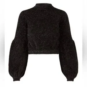 Pull Femme Keepsake The Label En Laine Mérinos Noir Taille M - Manches Ballon, Col Rond, Neuve Avec étiquettes